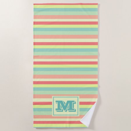 Colorful Bright Stripes Modern Monogram Beach Towel