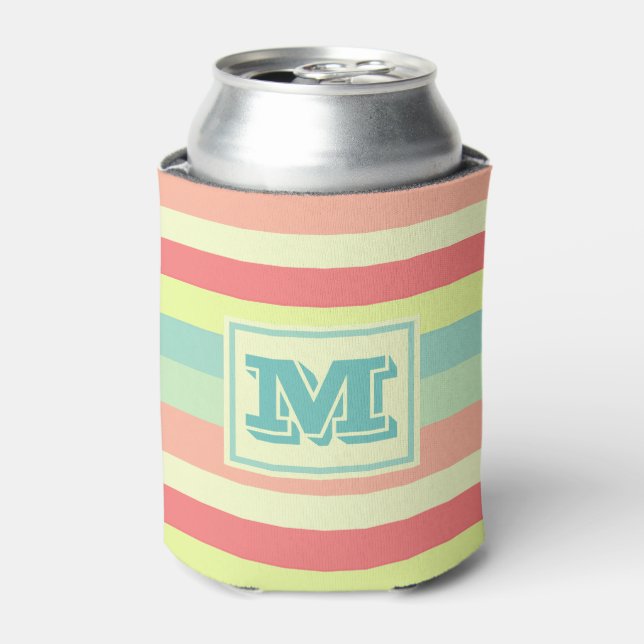 Colorful Bright Stripes Modern Monogram Can Cooler (Can Front)