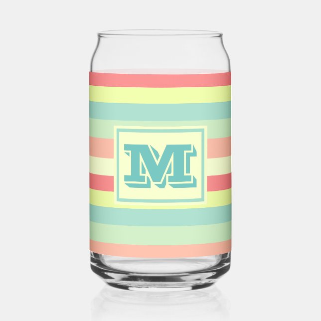 Colorful Bright Stripes Modern Monogram Can Glass (Front)