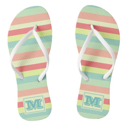 Colorful Bright Stripes Modern Monogram Flip Flops