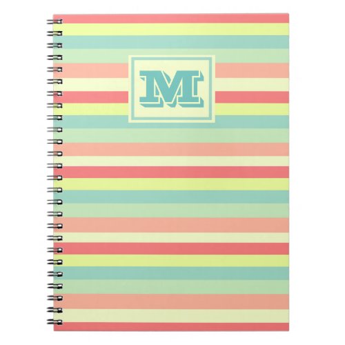 Colorful Bright Stripes Modern Monogram Notebook