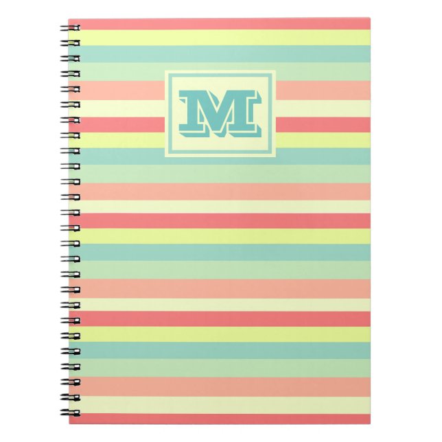 Colorful Bright Stripes Modern Monogram Notebook (Front)