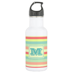Colorful Bright Stripes Modern Monogram Stainless Steel Water Bottle