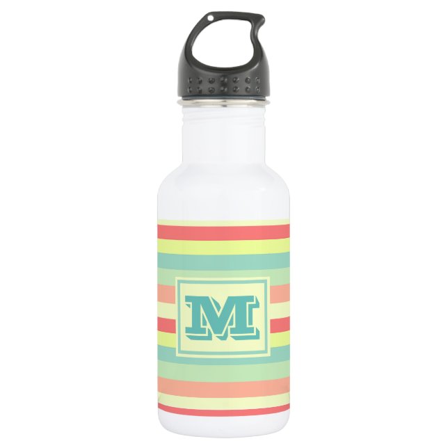 Colorful Bright Stripes Modern Monogram Stainless Steel Water Bottle (Front)