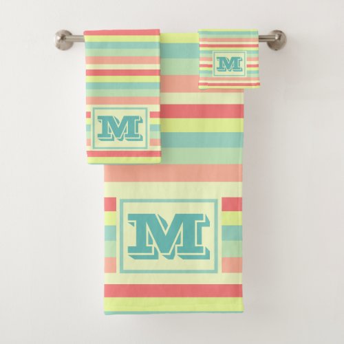 Colorful Bright Stripes Modern Monogrammed Bath Towel Set