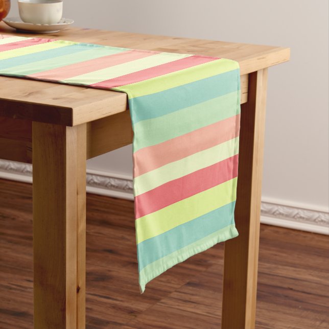 Colorful Bright Stripes Short Table Runner (In Situ)
