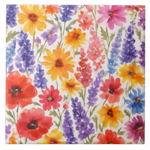 colorful Bright Summer floral Garden bloom Ceramic Tile