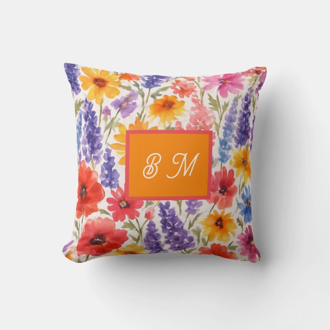 colorful Bright Summer floral Garden bloom Throw Pillow (Front)