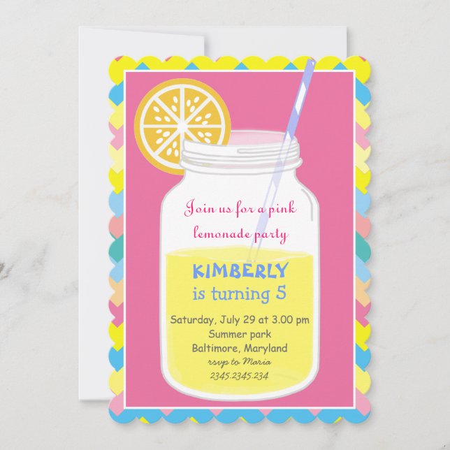 Colorful Bright Summer Lemonade Birthday Party Invitation (Front)
