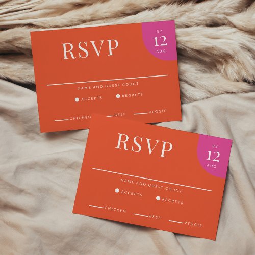 Colorful Bright Wedding Unique Orange and Magenta  RSVP Card