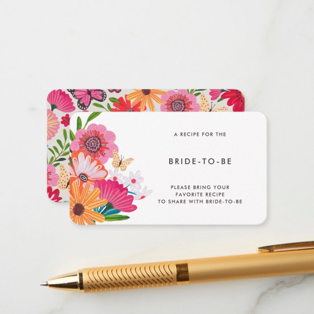 Colorful Bright Wildflower Bridal Share A Recipe Enclosure Card (Front/Back In Situ)