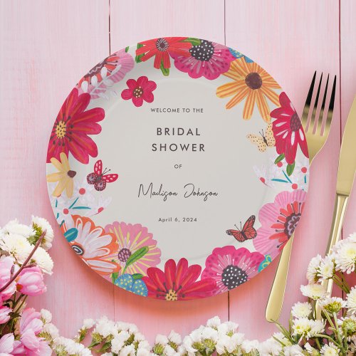 Colorful Bright Wildflower Bridal Shower Paper Plates