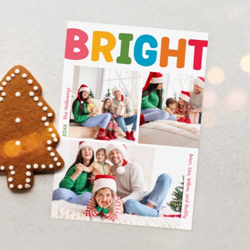 Colorful Bright Year In Review Vertical 3 Photo Holiday Card