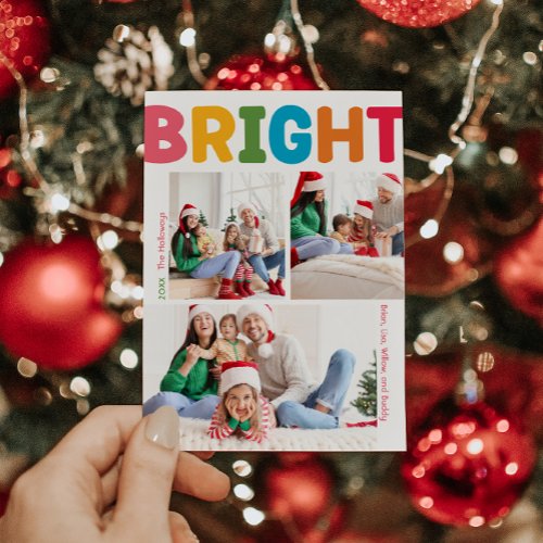 Colorful Bright Year In Review Vertical 3 Photo Holiday Postcard