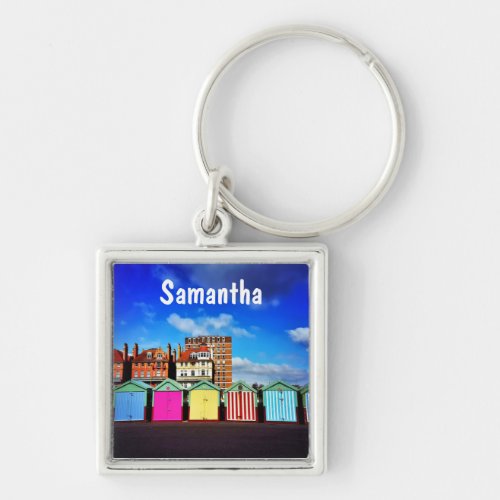 Colorful Brighton and Hove Summer Beach Huts Keychain