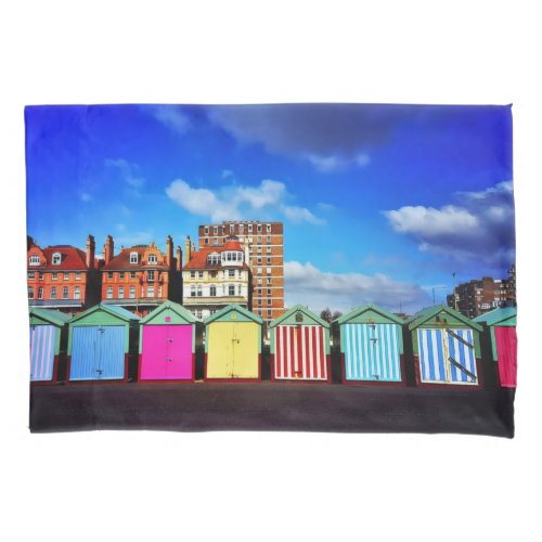Colorful Brighton and Hove Summer Beach Huts  Pillow Case