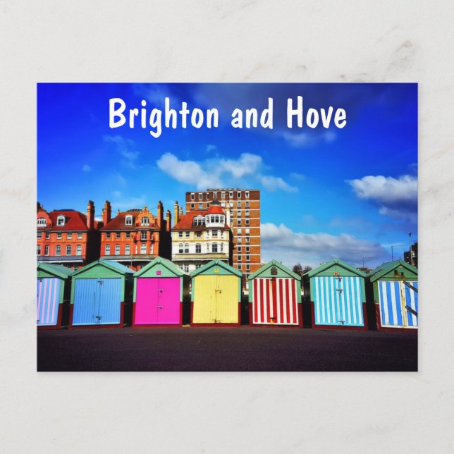Colorful Brighton and Hove Summer Beach Huts Postcard (Front)