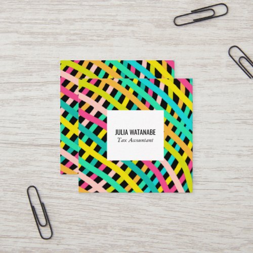 Colorful Brights Minimalist Basketweave Handmade Square Business Card