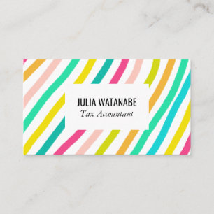 Colorful Brights Minimalist Stripes Handmade Business Card