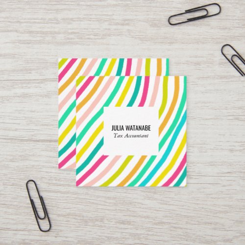 Colorful Brights Minimalist Stripes Handmade Square Business Card