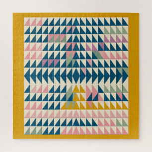 Colorful Brights Painted Geometric Shapes in Teal Jigsaw Puzzle