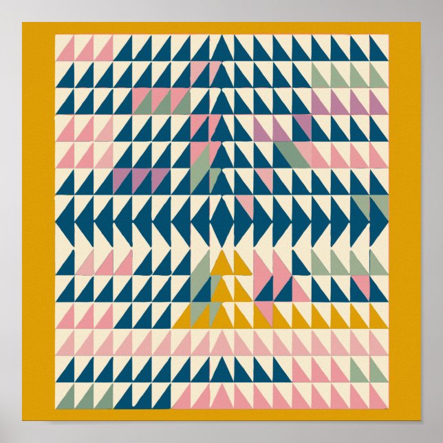 Colorful Brights Painted Geometric Shapes in Teal Poster (Front)