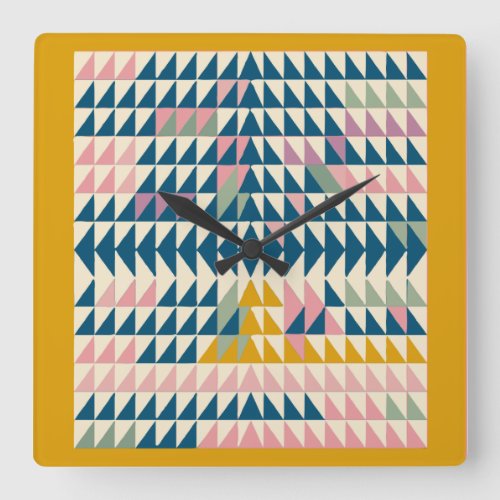 Colorful Brights Painted Geometric Shapes in Teal Square Wall Clock