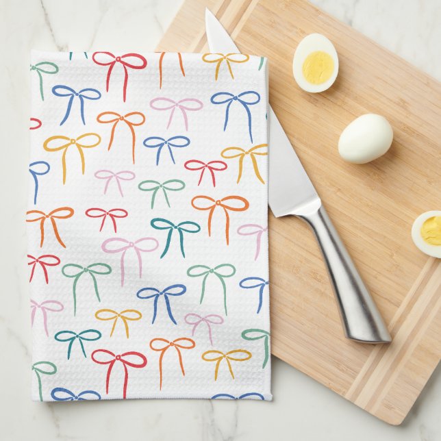 Colorful Brights Simple Bow Doodle Pattern Kitchen Towel (Quarter Fold)