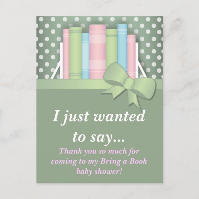 Colorful Bring a Book Baby Shower Thank You Postcard (Front)