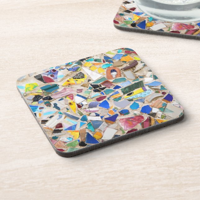 Colorful broken pottery wall picture very unusual beverage coaster (Left Side)