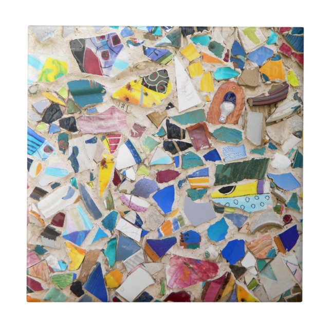 Colorful broken pottery wall picture very unusual ceramic tile (Front)