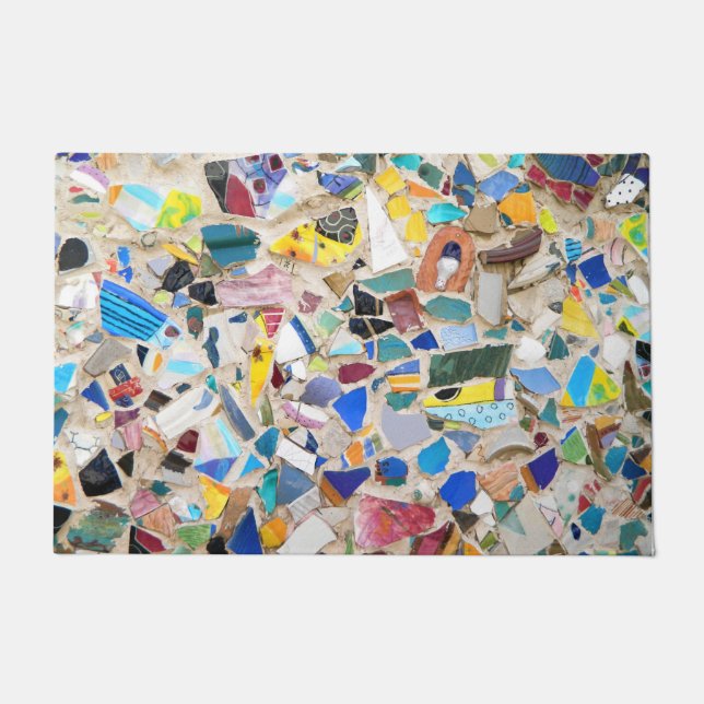 Colorful broken pottery wall picture very unusual doormat (Front)