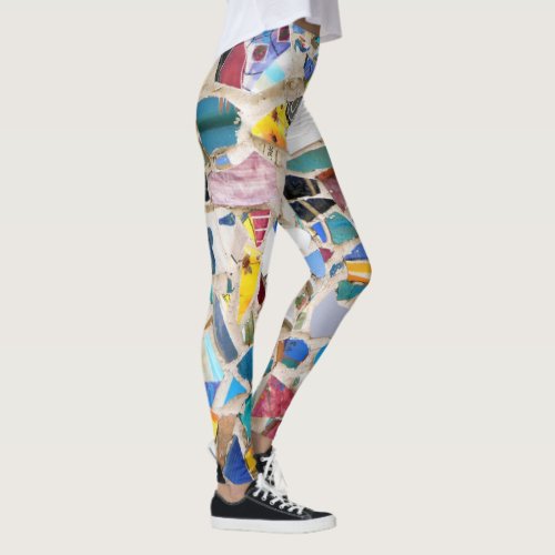 Colorful broken pottery wall picture very unusual leggings