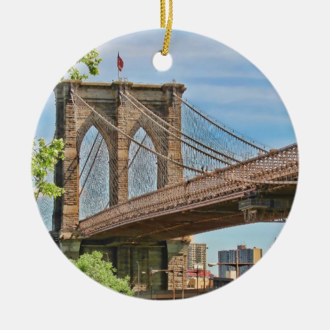 Colorful Brooklyn Bridge Ceramic Ornament (Front)