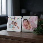 Colorful Brother's First Christmas Lights 2 Photos Ceramic Ornament<br><div class="desc">Colorful Brother's First Christmas Lights 2 Photos Ceramic Ornament is the perfect take on Baby's First Christmas! Cute, Modern yet Rustic Christmas Holiday Photo Square Ornaments featuring adorable little retro Christmas lights and modern typography. Add 2 of your favorite photos for the perfect ornament! Please contact us at cedarandstring@gmail.com if...</div>