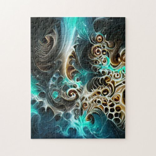 Colorful Brown and Turquoise Fractal Artwork Jigsaw Puzzle