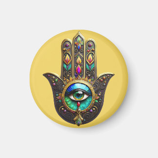 Colorful Brown Gold Hamsa Rainbow Color Third Eye Magnet