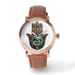 Colorful Brown Gold Hamsa Rainbow Color Third Eye Watch