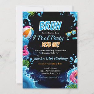 Colorful Bruh Summer Pool Party Birthday Invitation