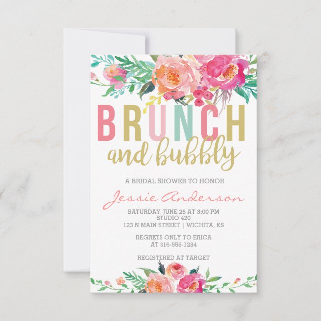 Colorful Brunch & Bubbly bridal shower invitation (Front)