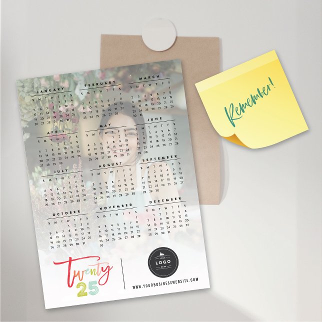 Colorful Brush Script 2025 Calendar Magnetic Card (Colorful Brush Script 2025 Calendar Magnetic Card @ fat_fa_tin)