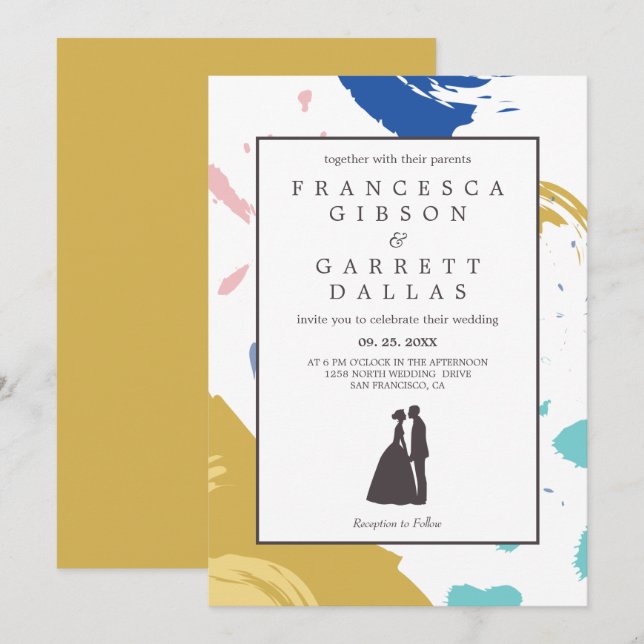 Colorful Brush Stroke Wedding Invitation (Front/Back)