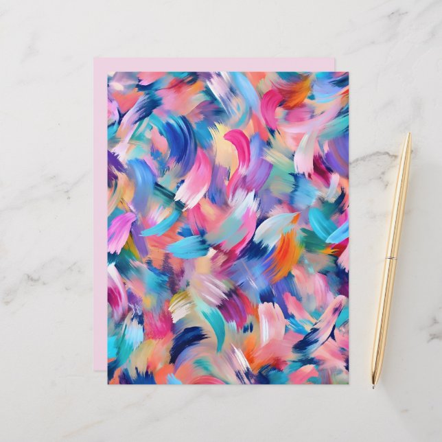 Colorful brush strokes abstract scrapbook paper (Front/Back In Situ)