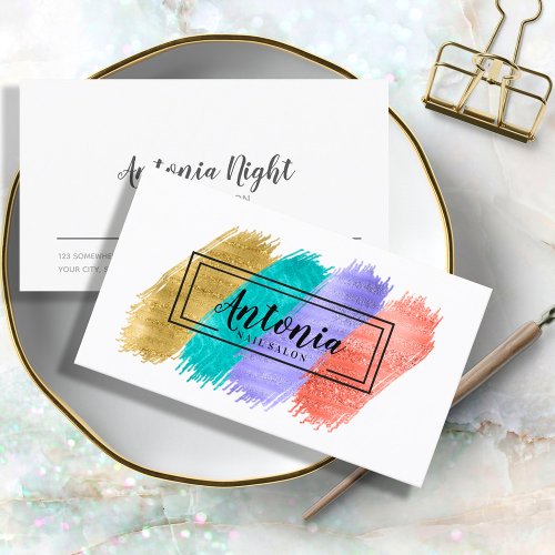 Colorful Brush Strokes and Black Frame ID450 Business Card