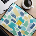 Colorful Brush Strokes and Yellow Monogram Laptop Sleeve<br><div class="desc">Fun monogrammed design featuring a cool pattern of messy paint strokes in bright green,  yellow,  aqua,  and blue colors.</div>