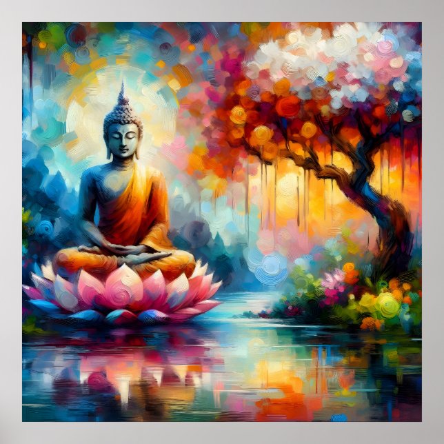 Colorful Brush Strokes Buddha Painting Poster (Front)