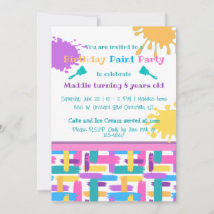 Colorful Brush Strokes paint party invitations