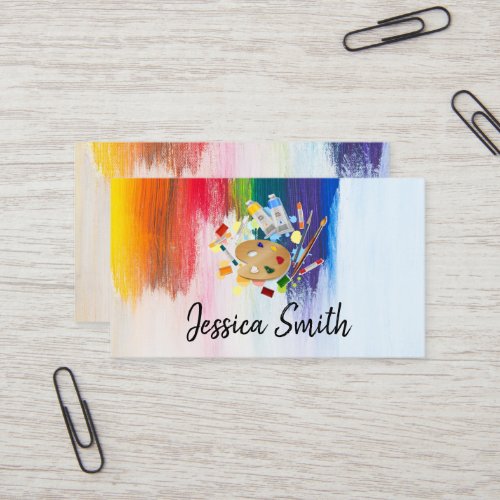 Colorful  Brush Strokes  Paints and Palette Business Card
