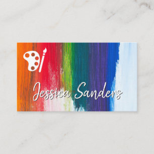 Colorful Brush Strokes Palette and Brush Business Card
