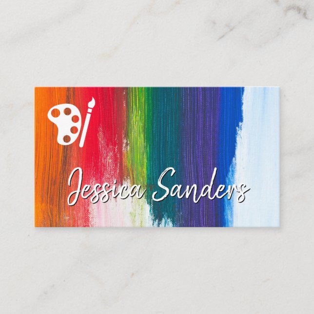 Colorful | Brush Strokes | Palette and Brush Business Card (Front)